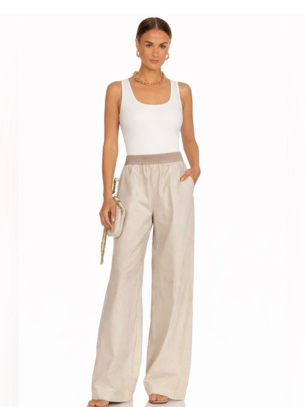 Fear of God ESSENTIALS Beige Wide Leg Trousers (small nip on waist band) see pic - Picture 4 of 12